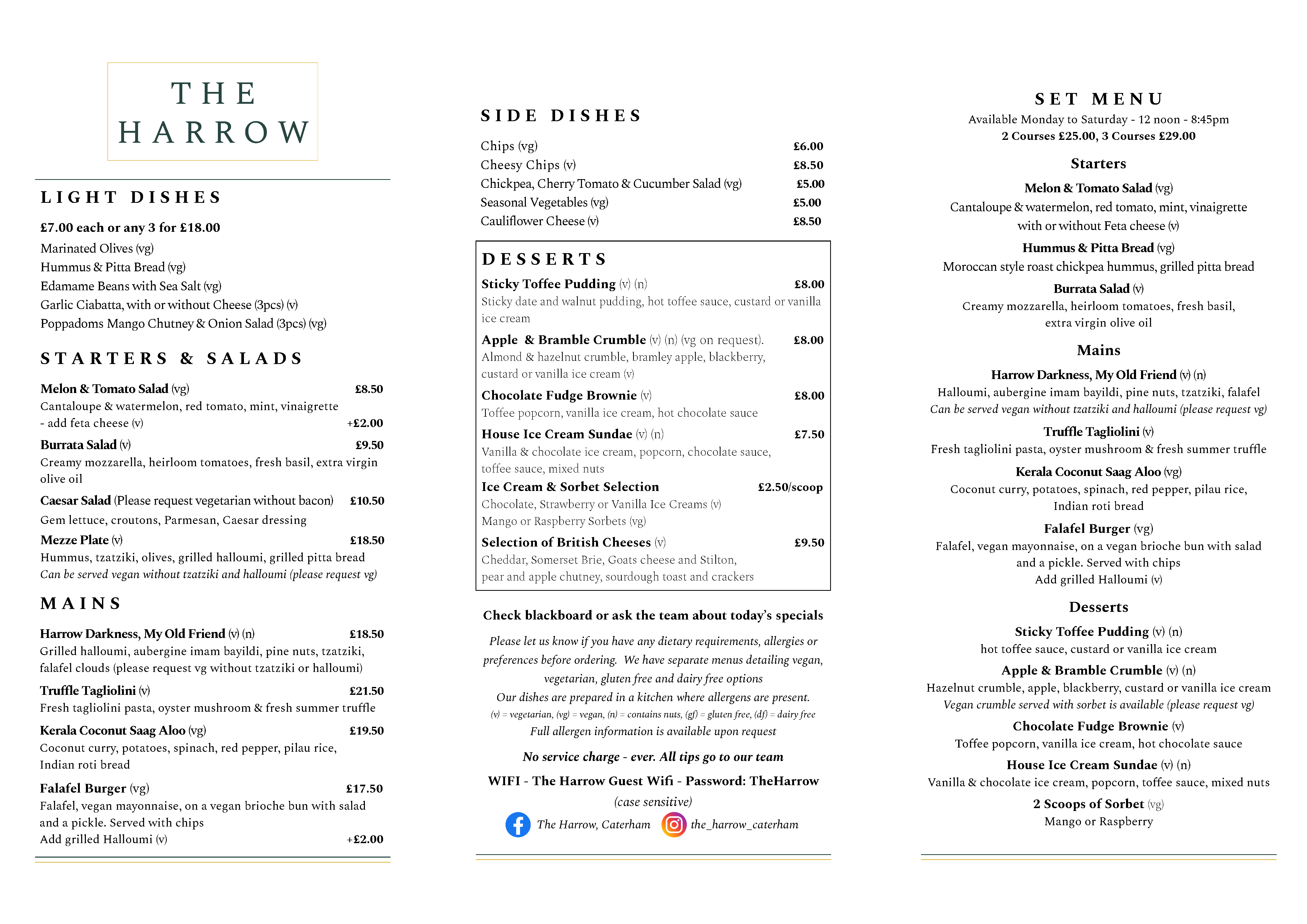 Vegan and Vegitarian Menu